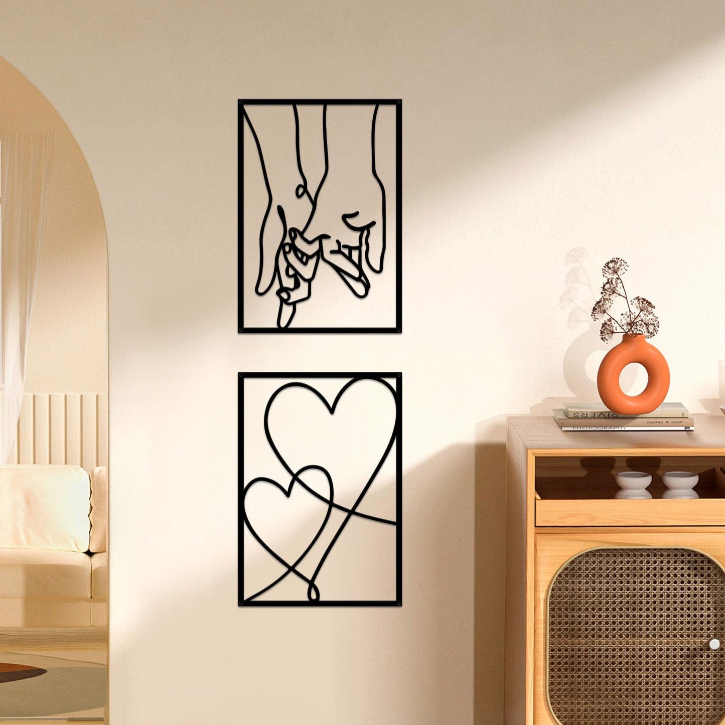 ESTART 3 Pieces Metal Minimalist Line Wall Art, Valentine's Day Lover Kiss Hand Metal Wall Decor, Aesthetic Modern Home Hanging Wall Art Decor for Bedroom Living Room