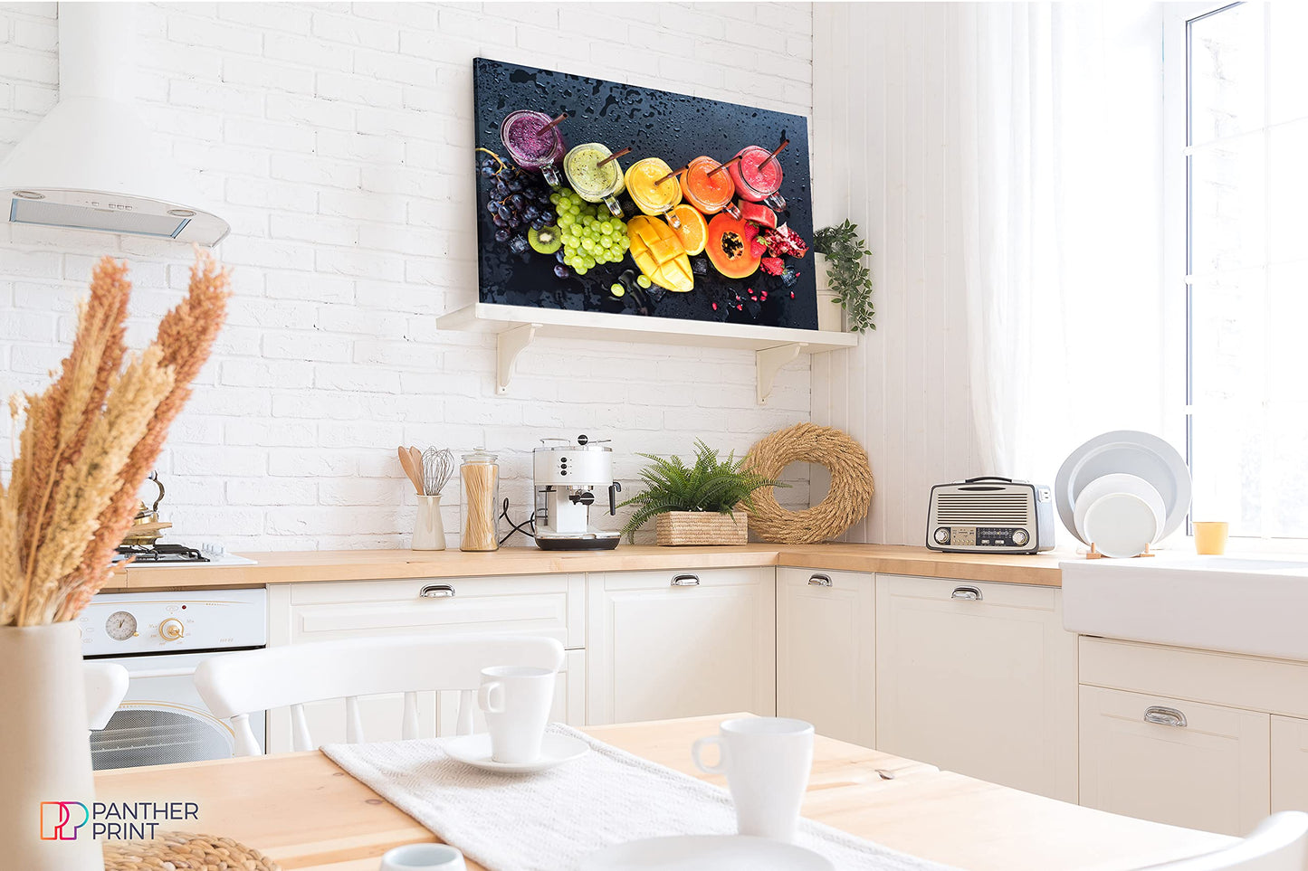 Panther Print, Canvas Wall Art, Framed Prints for Dining Room, Kitchen Wall Decor, Colourful Various Fruit Food, Print for Special Occasions (24x16 Inch)