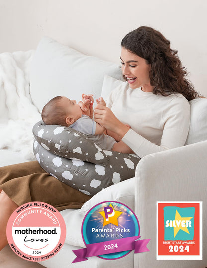 momcozy Nursing Pillow With Breastfeeding - Ergonomic Support & Original Security Fence to Baby' Safety - Making Breastfeeding Easy and Comfort for Mom & Baby - Removable Cotton Cover, Gray