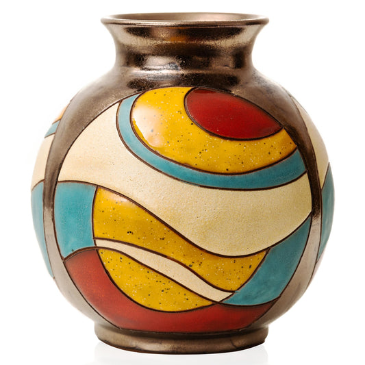 FELISTEYA Wheel-Thrown Handmade Vases – Artisan Pottery Flower Vases, 16cm Tall Ceramic Vase with Hand-Glazed Pattern for Home Decor and Gifts – Ball Vase 1