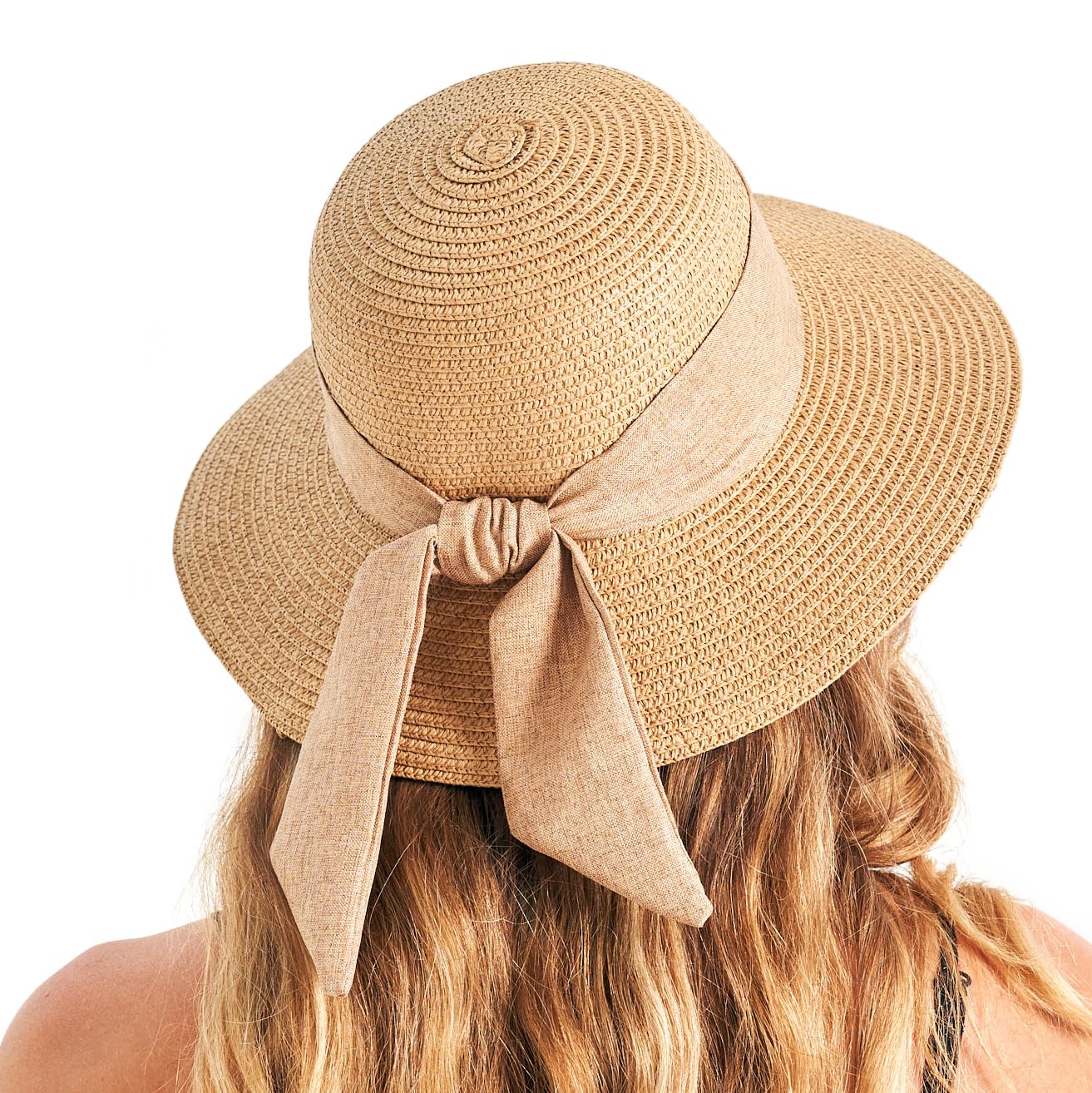 Gajaous Beach Sun Hats for Women UPF 50+, Wide Brim Straw Hat for Women with Bow Decoration, Lightweight Foldable Packable Summer Travel Straw Sun Hat
