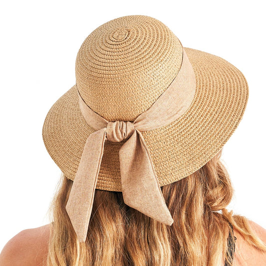 Gajaous Beach Sun Hats for Women UPF 50+, Wide Brim Straw Hat for Women with Bow Decoration, Lightweight Foldable Packable Summer Travel Straw Sun Hat