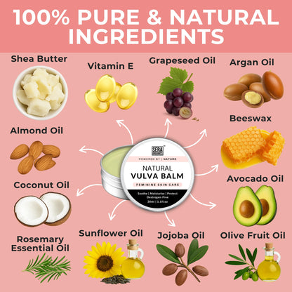 Natural Vulva Moisturiser for Vaginal Dryness - Menopause Support, Oestrogen-Free Vulva Balm, Relieves Irritation, Itching, Chafing, Odour, and Discomfort (30ml) by Sera Organics