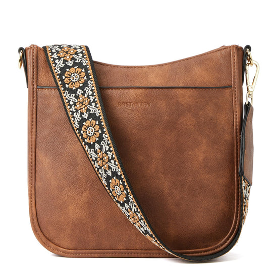 BOSTANTEN Crossbody Bags Handbags for Women Trendy Vegan Leather Hobo Purses Shoulder Handbags With Wide Shoulder Strap Brown