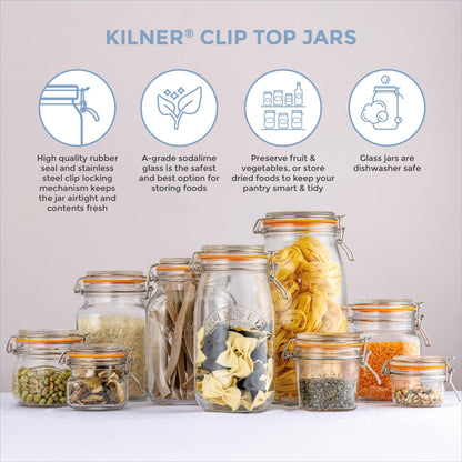 Kilner Clip Top Jar 1 Litre (1000 ml) Airtight Glass Storage Jar for Preserving Fruits Vegetables Coffee Tea Rice Flour Nuts Pasta