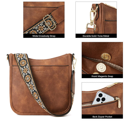 BOSTANTEN Crossbody Bags Handbags for Women Trendy Vegan Leather Hobo Purses Shoulder Handbags With Wide Shoulder Strap Brown