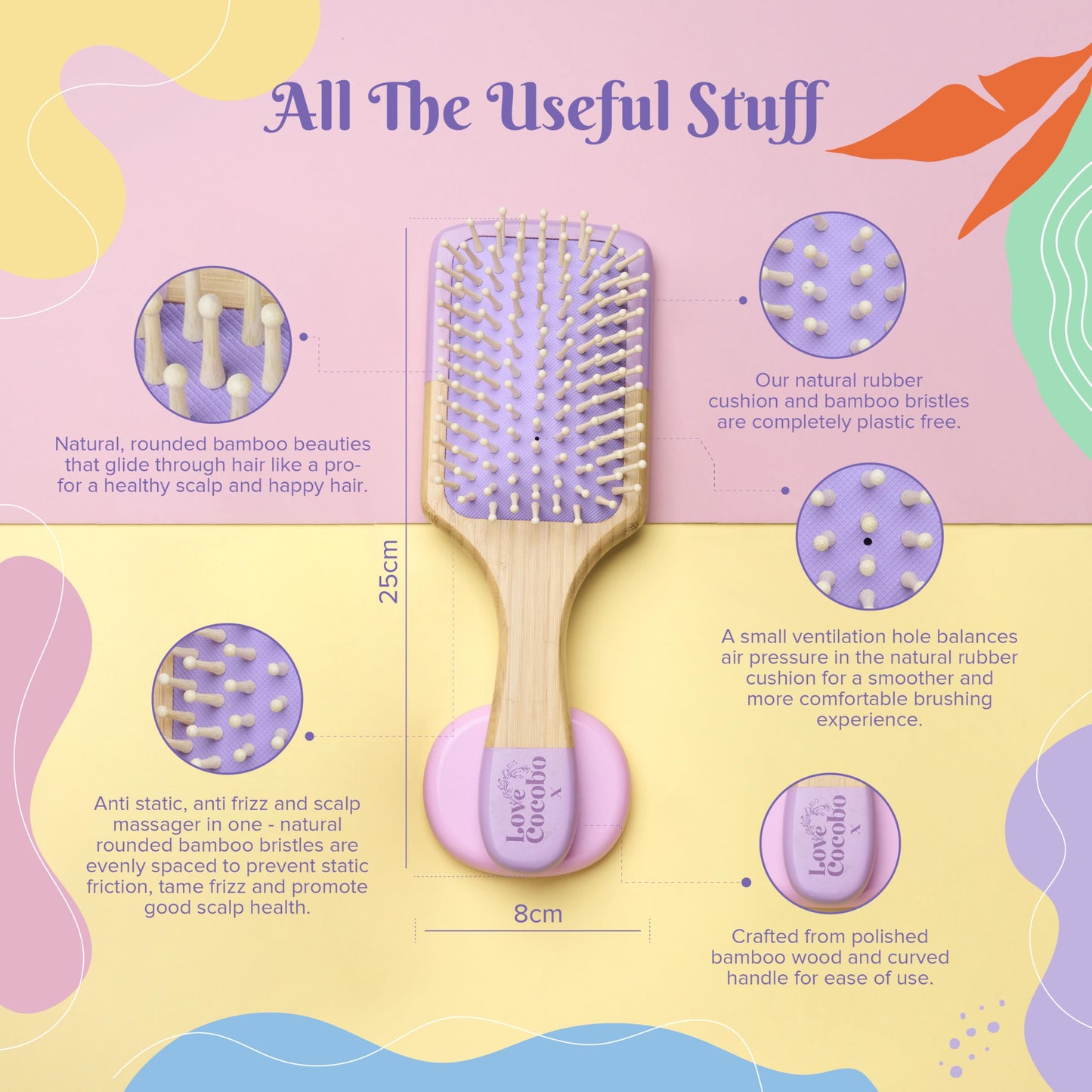 Love Cocobo | Hair Brush | PLASTIC FREE | Eco Hairbrush to Detangle Wet & Dry Long & Short Thick & Thin Hair | Curl Defining Blow Dry Paddle Brush | Bamboo Hairbrush for Wavy Curly & Straight Locks