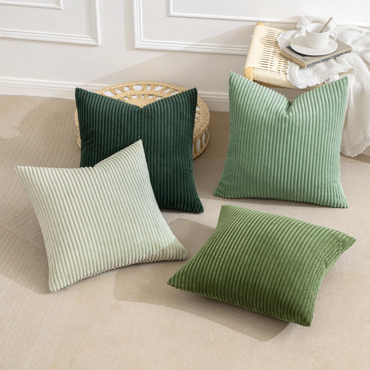 MIULEE Corduroy Christmas Cushion Covers Soft Decorative Square Throw Pillow Covers Cushion Soft Pillowcase Striped Pack of four for Home decor Sofa 45cm x 45cm,18x18 Inches Forest Green Series