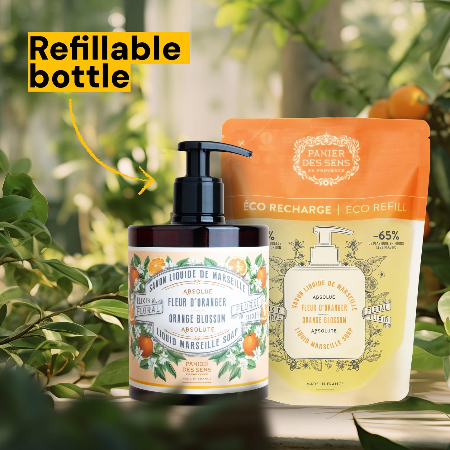 Panier des Sens - Liquid Hand Soap – Orange Blossom Soothing HandWash – With Olive - Savon de Marseille Made in France - Organic Hand Wash 96% Natural Ingredients - Vegan Soap 500ml