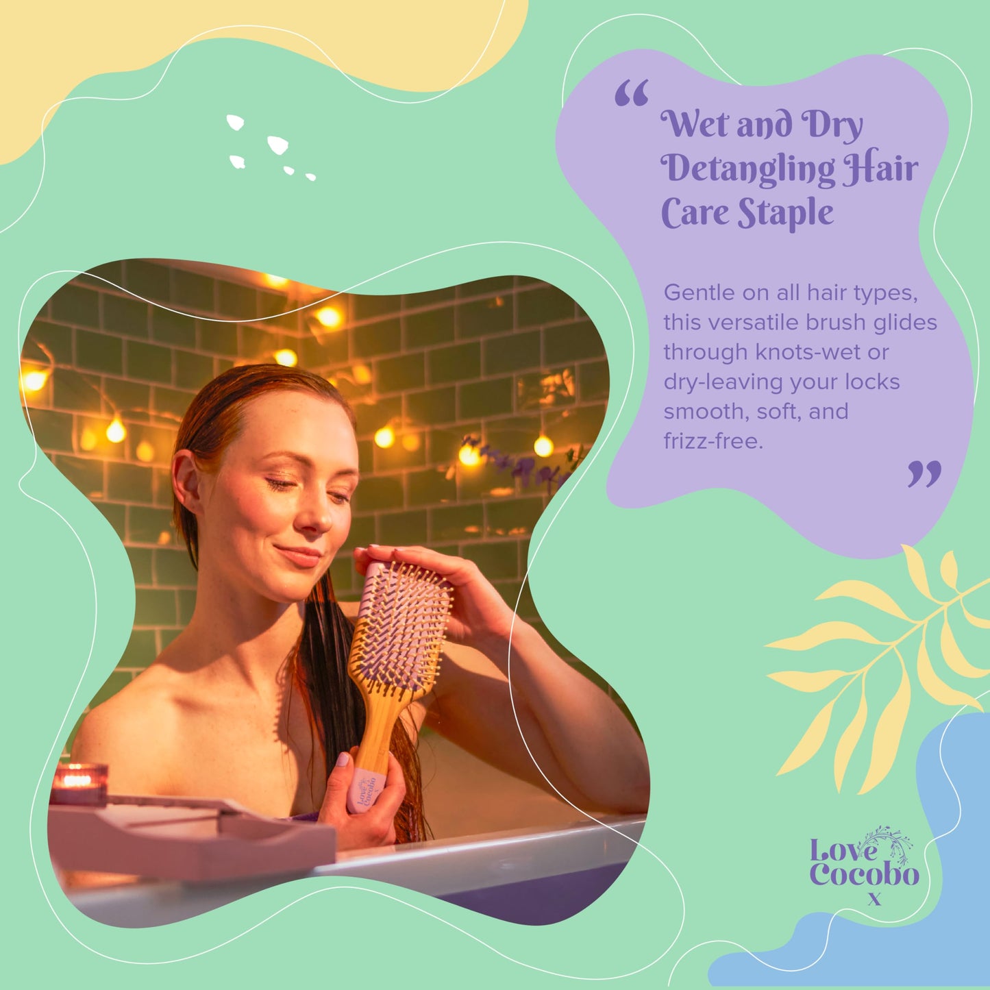 Love Cocobo | Hair Brush | PLASTIC FREE | Eco Hairbrush to Detangle Wet & Dry Long & Short Thick & Thin Hair | Curl Defining Blow Dry Paddle Brush | Bamboo Hairbrush for Wavy Curly & Straight Locks