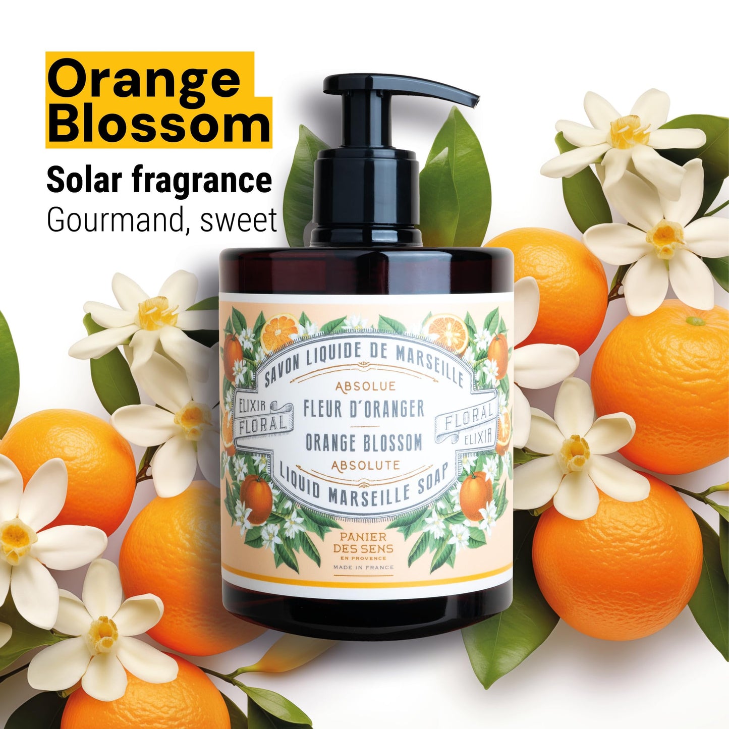 Panier des Sens - Liquid Hand Soap – Orange Blossom Soothing HandWash – With Olive - Savon de Marseille Made in France - Organic Hand Wash 96% Natural Ingredients - Vegan Soap 500ml