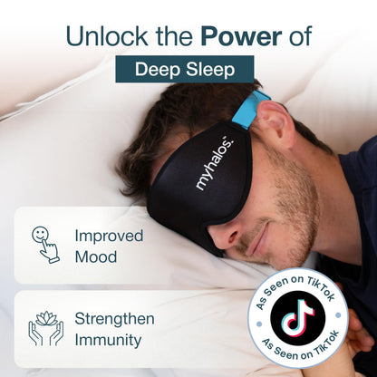 MyHalos® 100% Blackout Sleep Masks for Women & Men - Zero Eye Pressure Eye Mask for Sleeping -Our Halo Sleep Mask Includes a Storage Pouch- Black Eye Mask for Travel or Blindfold