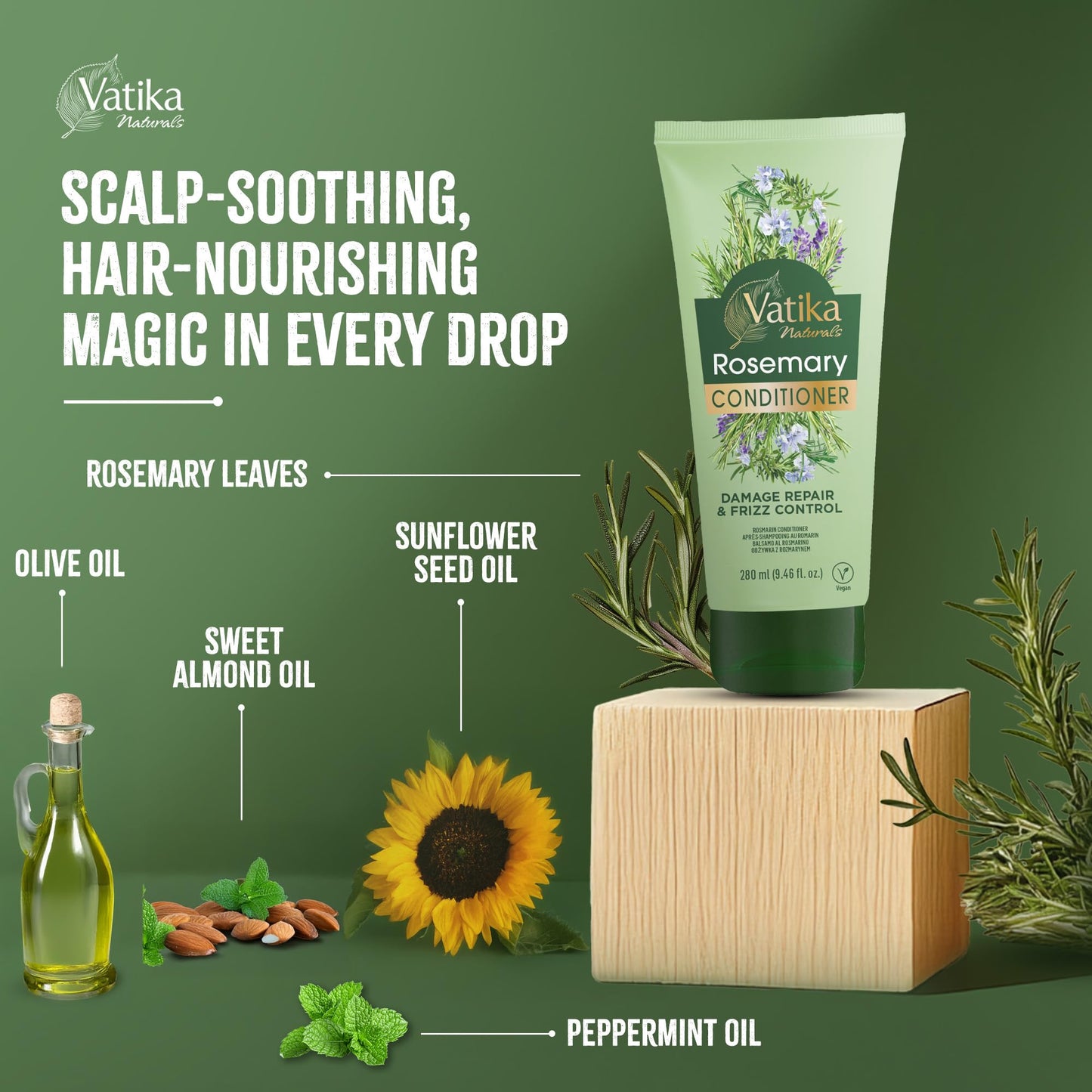 Vatika Natural Rosemary Conditioner, 280gm, Conditioner for dry hair, Anti-dandruff conditioner, Promotes Hair Growth, Nourishes & Conditions Hair, Rosemary oil