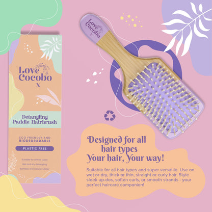 Love Cocobo | Hair Brush | PLASTIC FREE | Eco Hairbrush to Detangle Wet & Dry Long & Short Thick & Thin Hair | Curl Defining Blow Dry Paddle Brush | Bamboo Hairbrush for Wavy Curly & Straight Locks