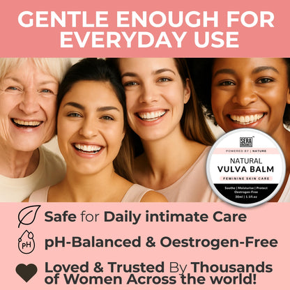 Natural Vulva Moisturiser for Vaginal Dryness - Menopause Support, Oestrogen-Free Vulva Balm, Relieves Irritation, Itching, Chafing, Odour, and Discomfort (30ml) by Sera Organics