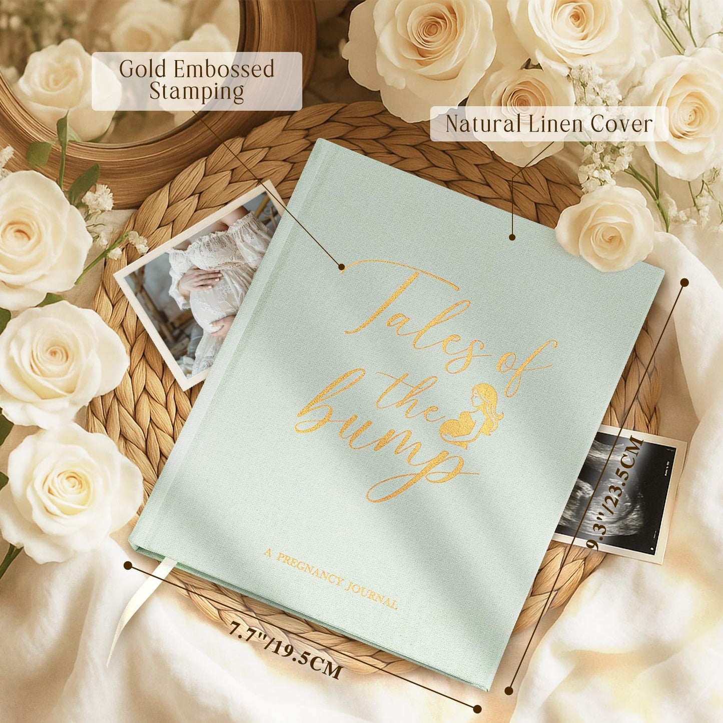 Lanpn My Pregnancy Journal Memory Book for First Time Mum, 156 Page Pregnant Announcement Must Have Planner Scrapbook, Mom to Be Keepsake Gift Pregnancy Tracking Diary for Expecting Parent Sage Green
