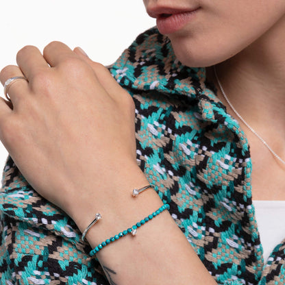 Thomas Sabo Turquoise Bead Bracelet with White Stone 925 Sterling Silver 13-20cm Length
