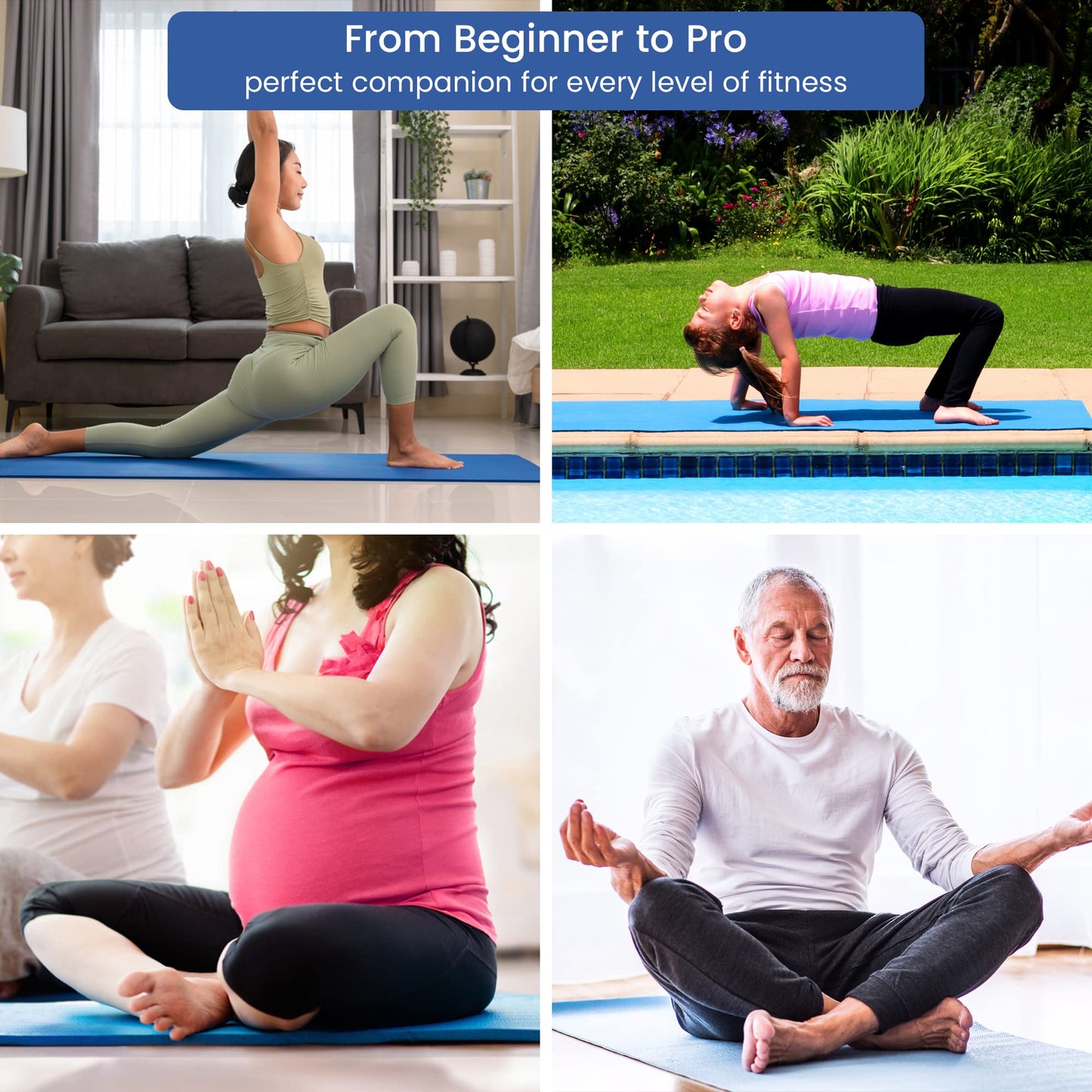 TJC Non-Slip NBR Exercise Mat - 10MM Thickness, Eco Friendly Workout Mat with Carrying Strap for Yoga, Pilates and Fitness, 188x61x1.0 CM (6.2ft Length & 2ft Width)