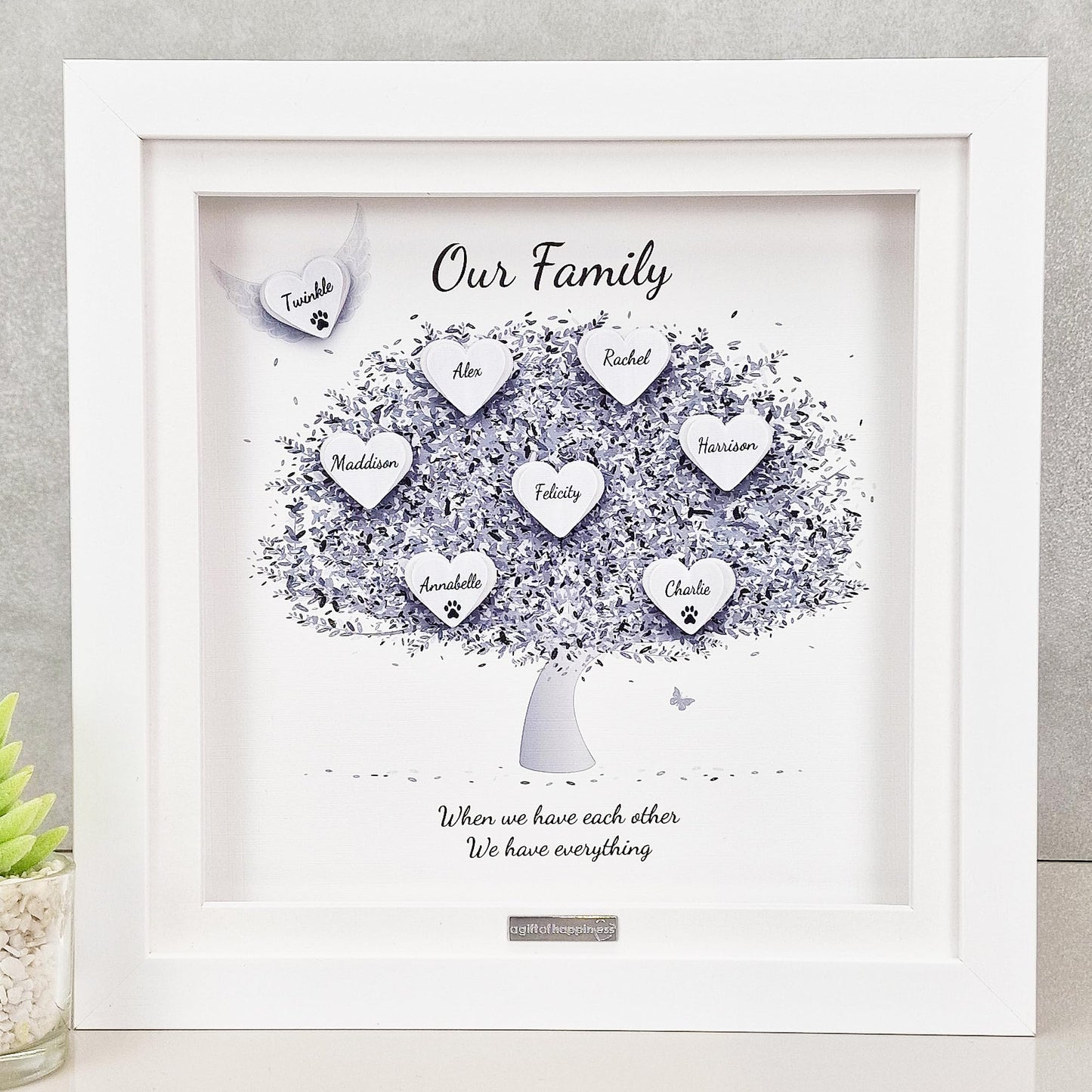 Our family tree | Framed family tree Print | Personalised Family Tree Gift Frame | 3D Family Tree Picture Frame Present Family Gift Christmas