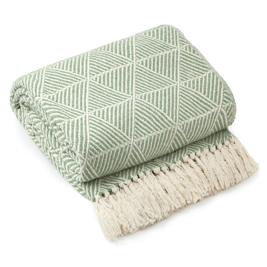 Emma Barclay Throw Blanket For Sofas Bed Extra Large Recycled Cotton Throws For Settees In Pistachio Green Throw Scandi Woven Blankets - Zahra Collection 90" x 100" (229cm x 254cm) Pistachio Green