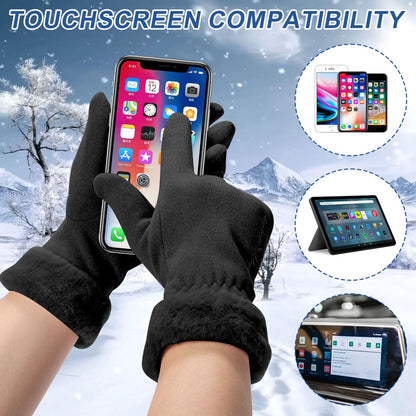 Fjquamitix Winter Thermal Gloves Womens Touch Screen Windproof Warm Gloves With Fleece Lining For Ladies Cold Weather Daily Driving Outdoor Activities Winter Gift For Women Wife Daughter (Black)