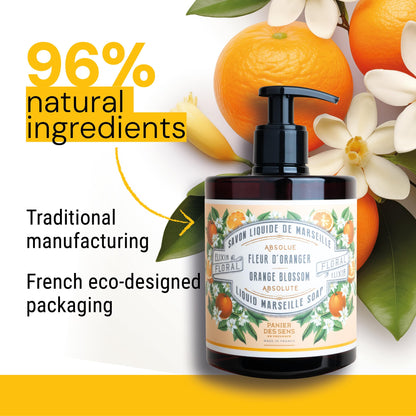 Panier des Sens - Liquid Hand Soap – Orange Blossom Soothing HandWash – With Olive - Savon de Marseille Made in France - Organic Hand Wash 96% Natural Ingredients - Vegan Soap 500ml
