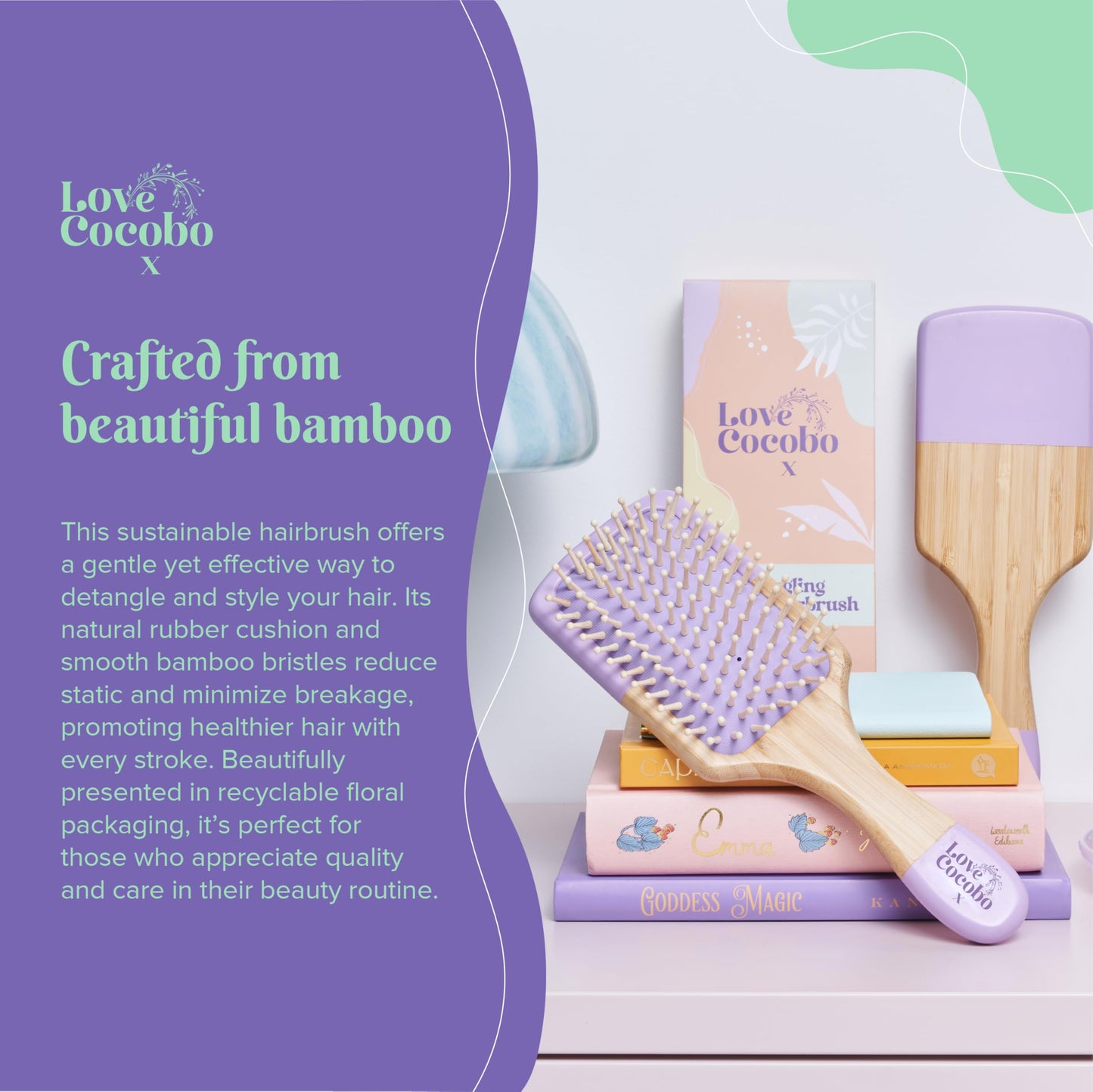 Love Cocobo | Hair Brush | PLASTIC FREE | Eco Hairbrush to Detangle Wet & Dry Long & Short Thick & Thin Hair | Curl Defining Blow Dry Paddle Brush | Bamboo Hairbrush for Wavy Curly & Straight Locks