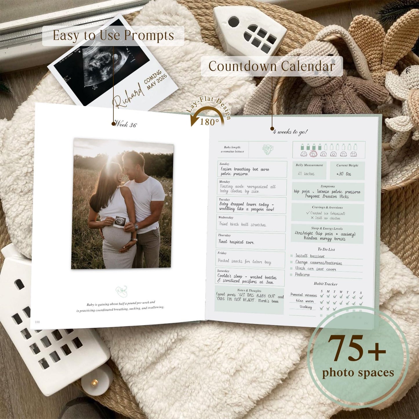 Lanpn My Pregnancy Journal Memory Book for First Time Mum, 156 Page Pregnant Announcement Must Have Planner Scrapbook, Mom to Be Keepsake Gift Pregnancy Tracking Diary for Expecting Parent Sage Green