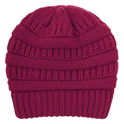Hcimooy Winter Warm Knitted Hat Satin Silk Lined Cable Knit Beanie Chunky Slouchy Skull Cap for Womens (Wine red)