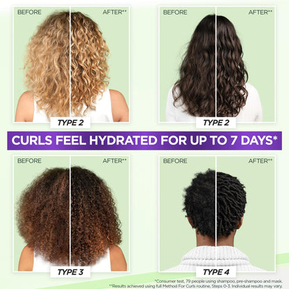 Garnier Method For Curls Moisture Shampoo, up to 7 days of moisture & curl definition. Designed, tested & approved on all curl types, including type 4 curls & coils. Silicone free, Vegan Formula,150ml