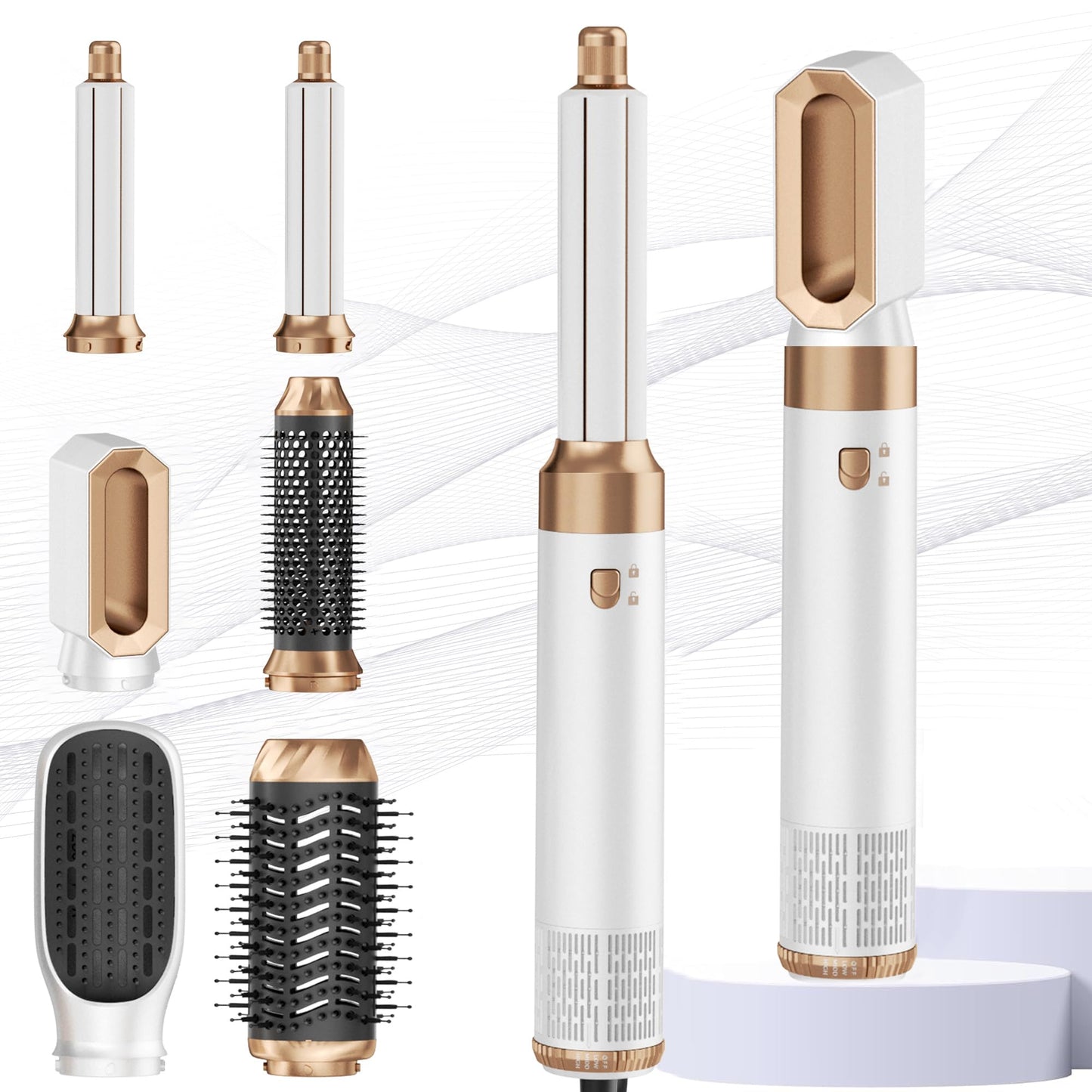 Airbrush 6 in 1 Hair Styler Mogawave Magic Styler Airstyler Hair Dryer Brush Magic Styler 1000W Blow Dryer Brush Set with Air Curler, Straighten, Volumise, Smooth, Air Stylers for Women