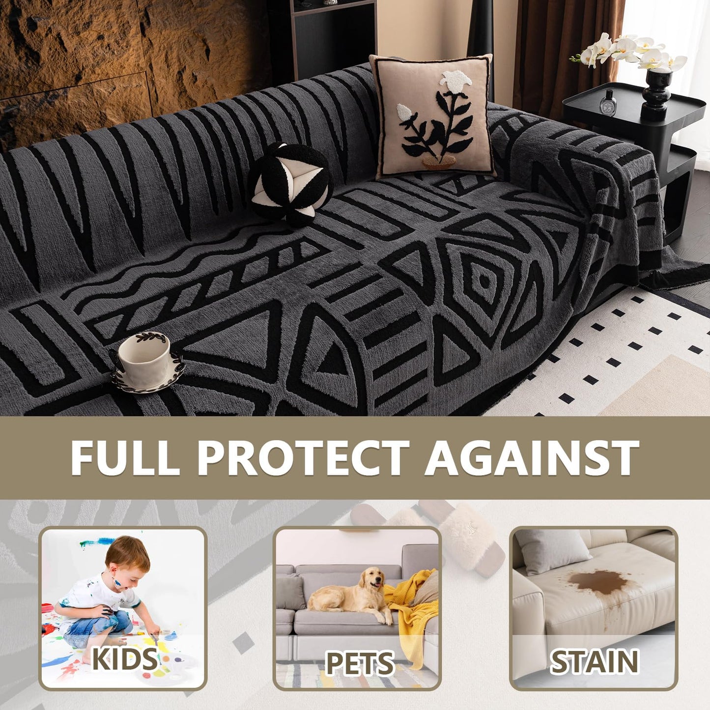 tianxinbaobei Large Sofa Throw for Couch, Soft and Warm Throw Blanket for Sofa, Anti-scratch Pet Friendly Plush Sofa Cover(Dark Gray/180x340cm/70 x134)