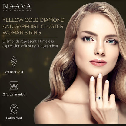 Naava 9 ct Yellow Gold Diamond and Sapphire Cluster Women's Ring ,K
