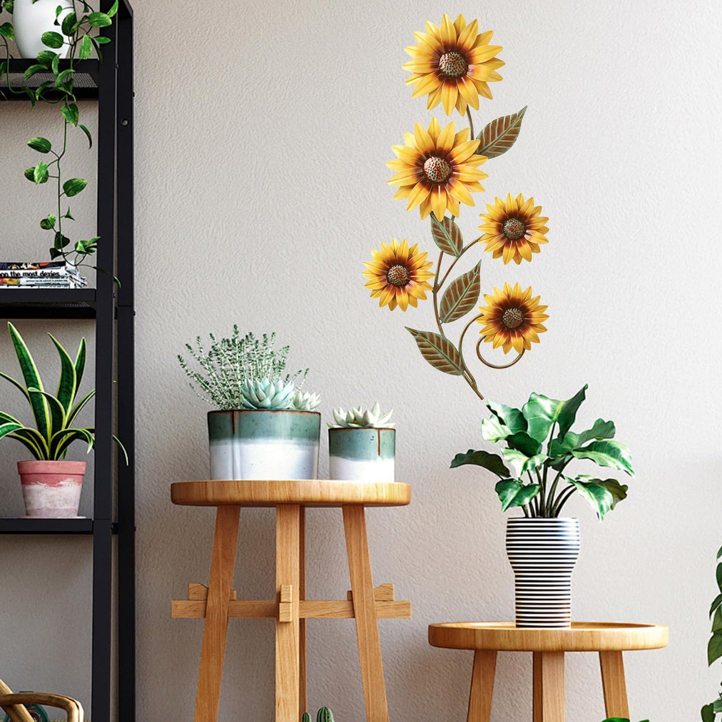 Plipdhy Metal Sunflower Wall Decorations,Garden Wall Art Outdoor Indoors,Metal Flowers Wall Hanging Ornament for Porch,Patio,Kitchen,Living Room,Farmhouse,Balcony