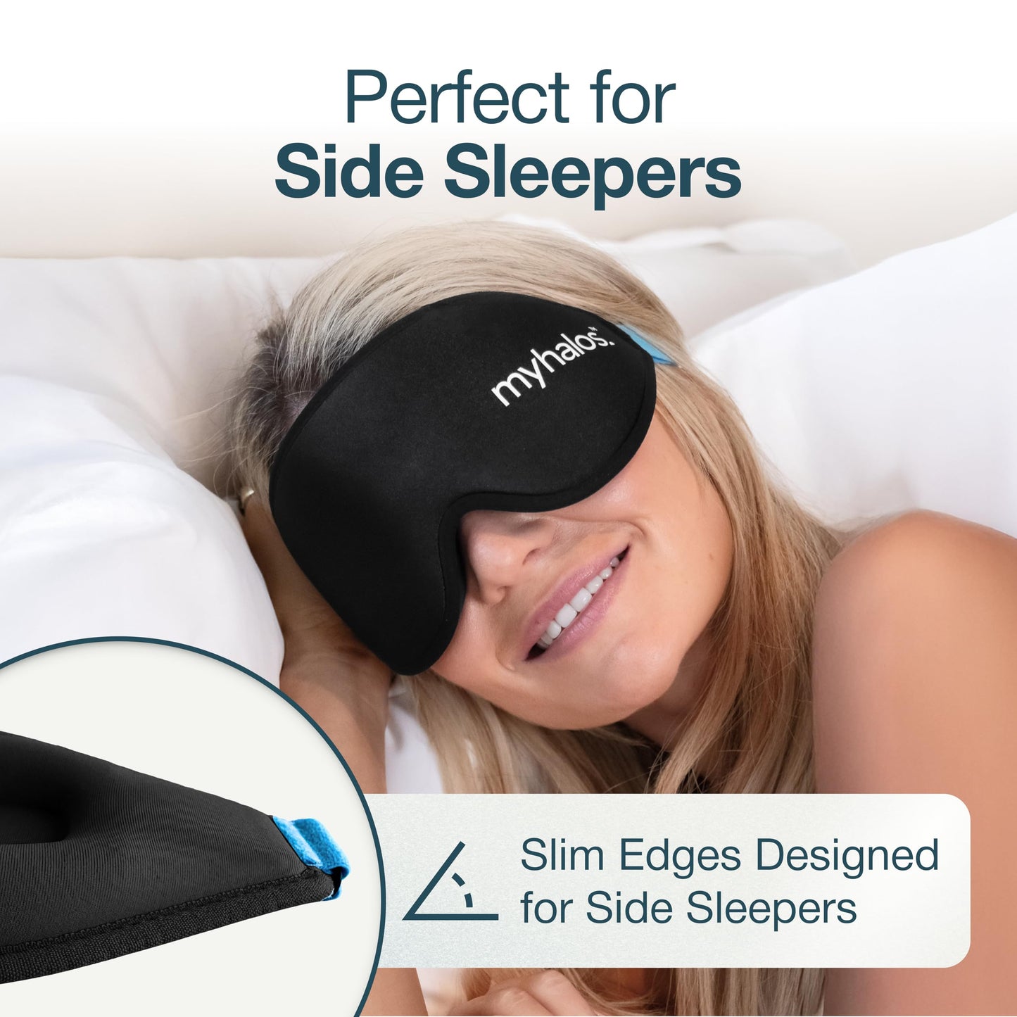 MyHalos® 100% Blackout Sleep Masks for Women & Men - Zero Eye Pressure Eye Mask for Sleeping -Our Halo Sleep Mask Includes a Storage Pouch- Black Eye Mask for Travel or Blindfold