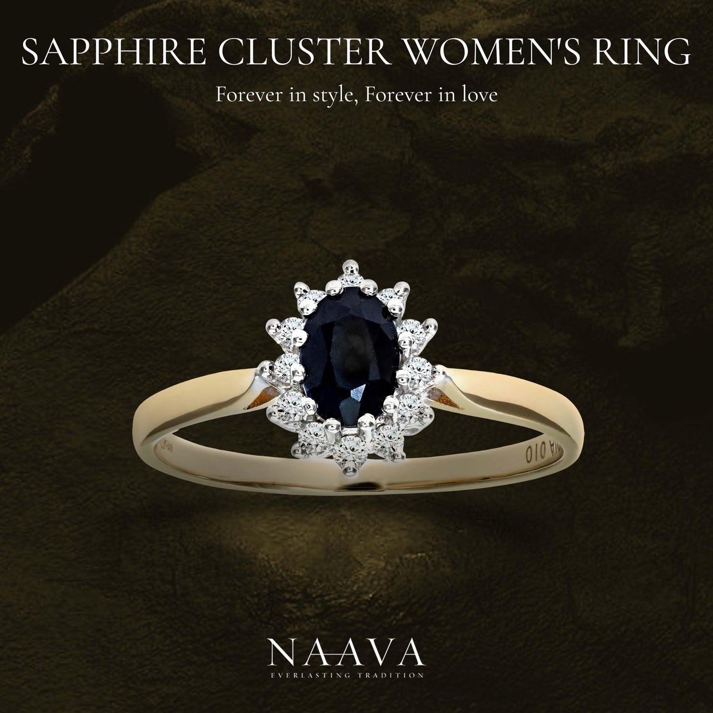 Naava 9 ct Yellow Gold Diamond and Sapphire Cluster Women's Ring ,K