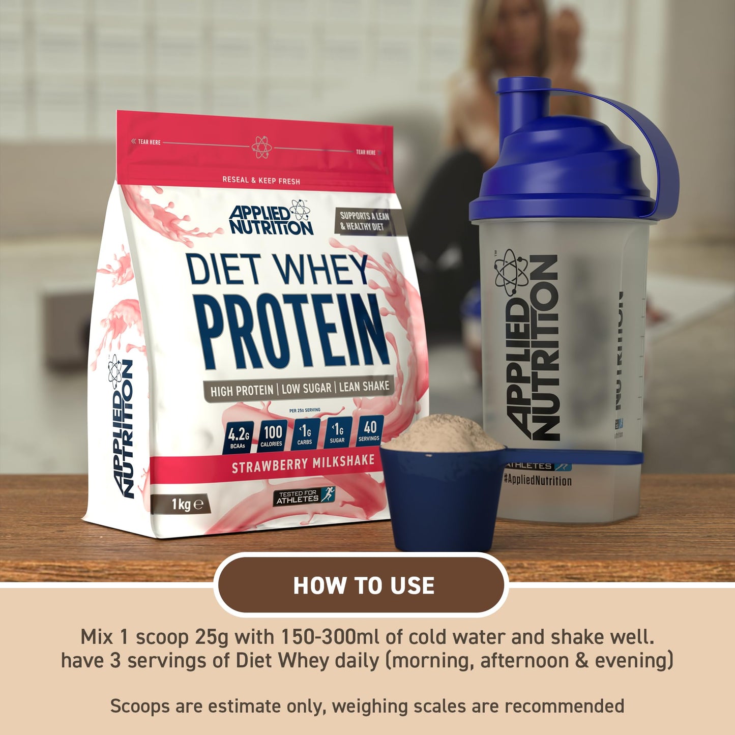 Applied Nutrition Diet Whey - High Protein Powder Supplement, Low Carb & Sugar, for Weight Management with CLA, L Carnitine, Green Tea (1kg - 40 Servings) (Strawberry Milkshake)