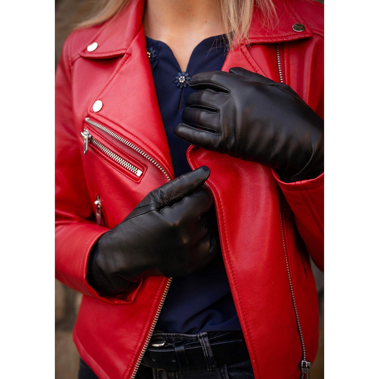 Harssidanzar Women's Leather Winter Gloves,Genuine Lambskin Leather Lined Cashmere Warm Driving Gloves For Women GL006UK,Black,Size XL