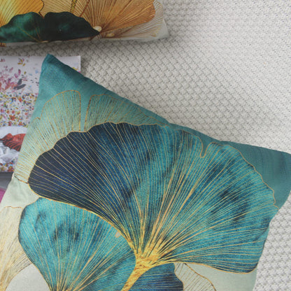 Sweetwill Set of 4 Decorative Cushion Covers 45 x 45 Linen Jungle Throw Pillow Cases Gold Teal Farmhouse Natural Cushion Covers 18x18 Sofa Cushions Modern Living Room Outdoor Garden