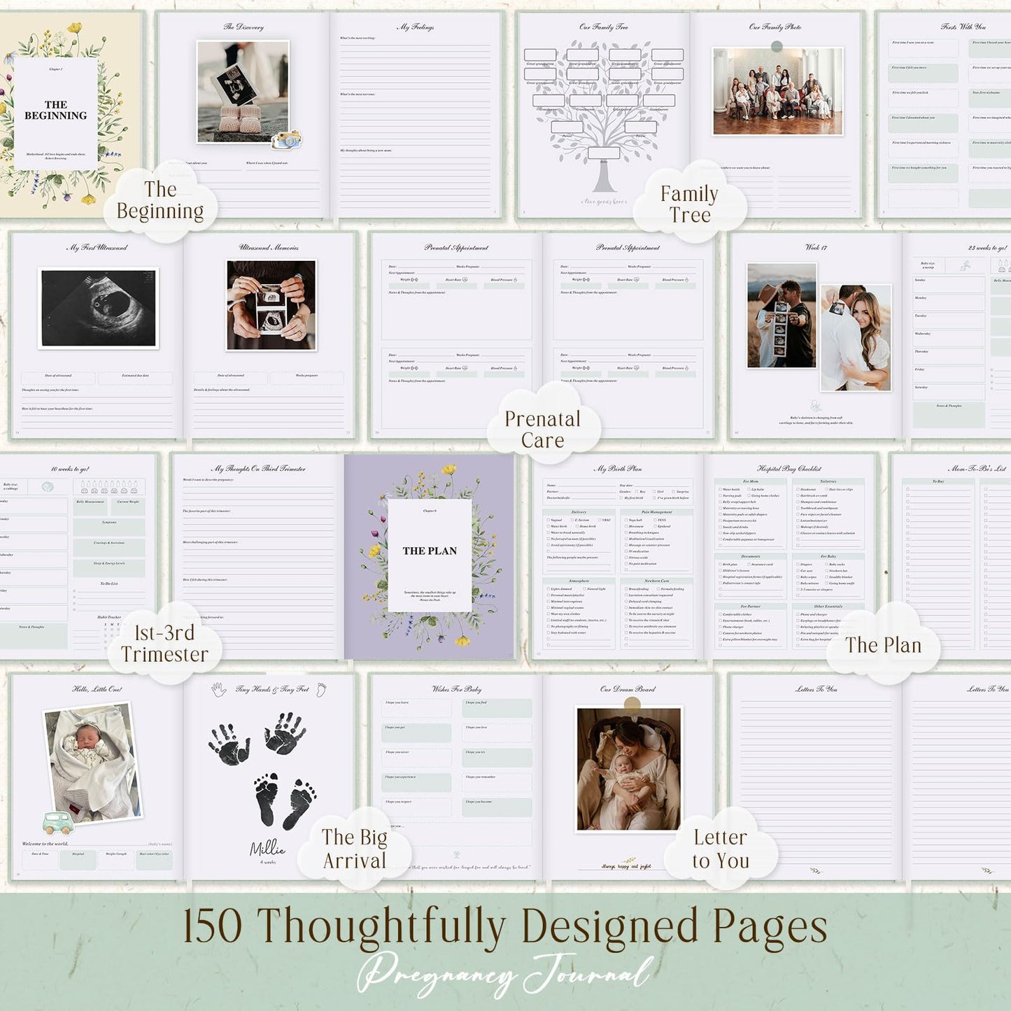 Lanpn My Pregnancy Journal Memory Book for First Time Mum, 156 Page Pregnant Announcement Must Have Planner Scrapbook, Mom to Be Keepsake Gift Pregnancy Tracking Diary for Expecting Parent Sage Green