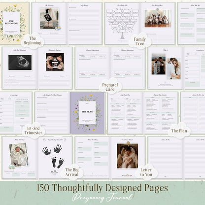 Lanpn My Pregnancy Journal Memory Book for First Time Mum, 156 Page Pregnant Announcement Must Have Planner Scrapbook, Mom to Be Keepsake Gift Pregnancy Tracking Diary for Expecting Parent Sage Green