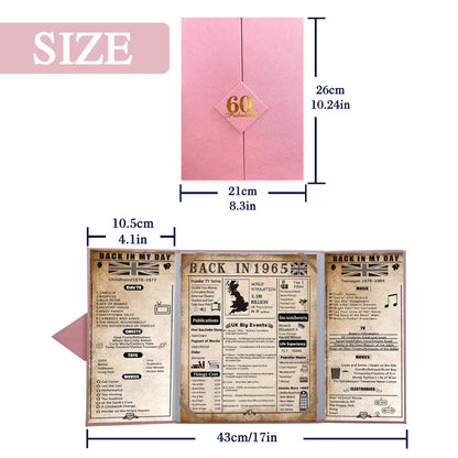 back in 1965 UK Poster 60th Birthday Gifts for Women, Happy 60th Birthday Decoration Supplies for her 60 Years Old Mum Aunt Friends, Folded,Pink