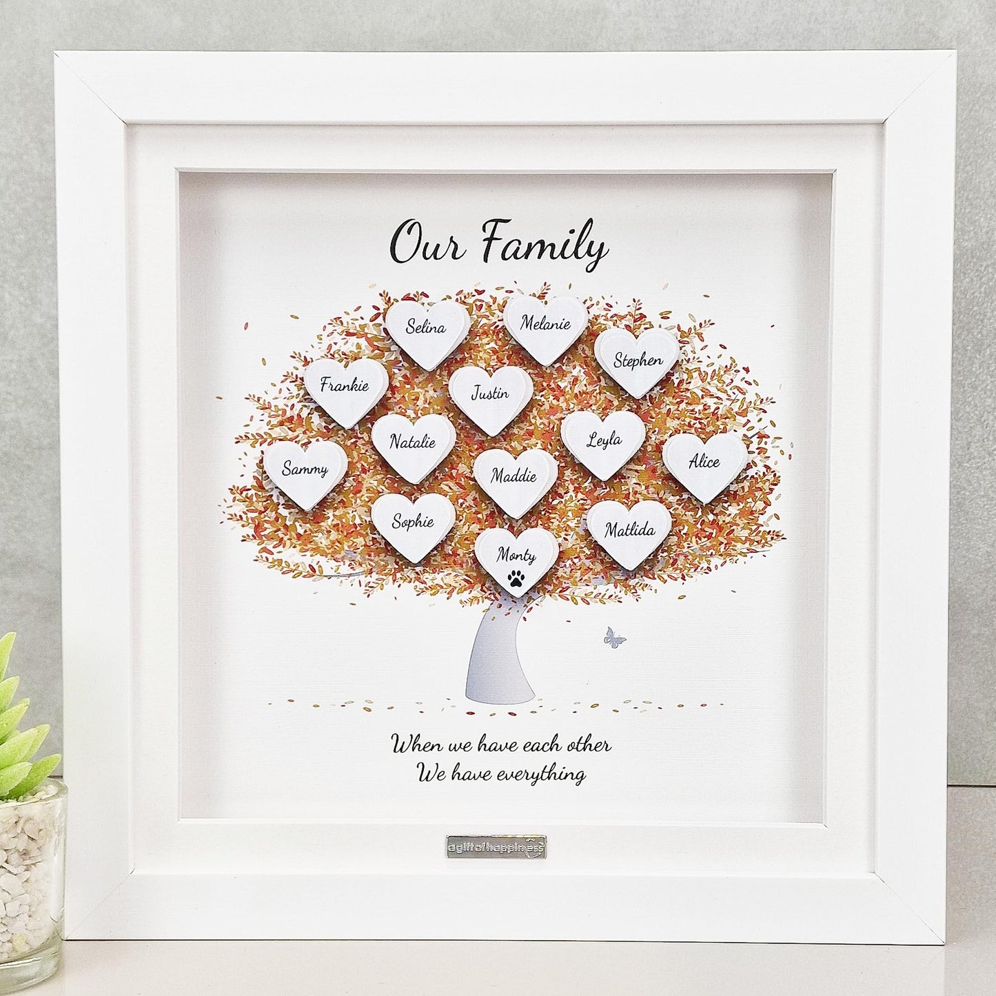 Our family tree | Framed family tree Print | Personalised Family Tree Gift Frame | 3D Family Tree Picture Frame Present Family Gift Christmas