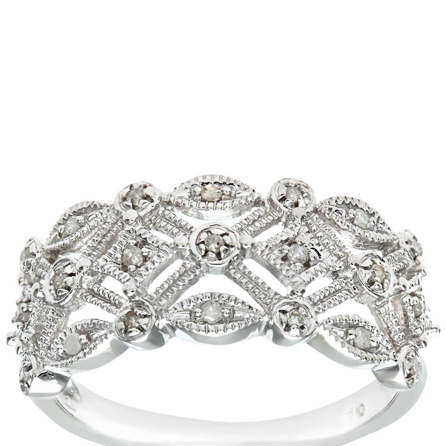 Naava Women's Diamond Ring, 9 ct White Gold Ornately set with White Diamonds