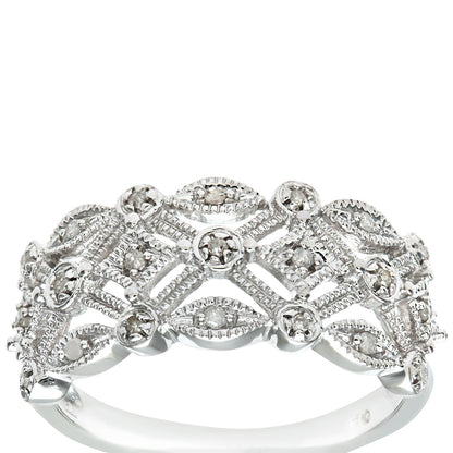 Naava Women's Diamond Ring, 9 ct White Gold Ornately set with White Diamonds