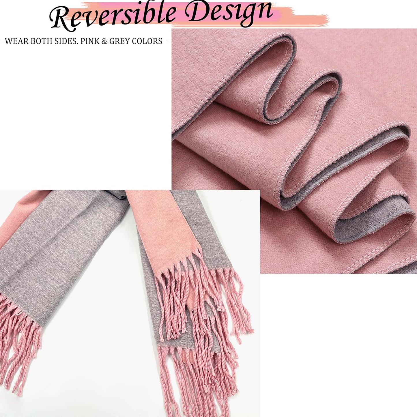 ehsbuy Cashmere Scarfs For Women Soft Pashmina Shawls And Wraps Reversible Long Large Winter Warm Thick Ladies Scarves With Tassel