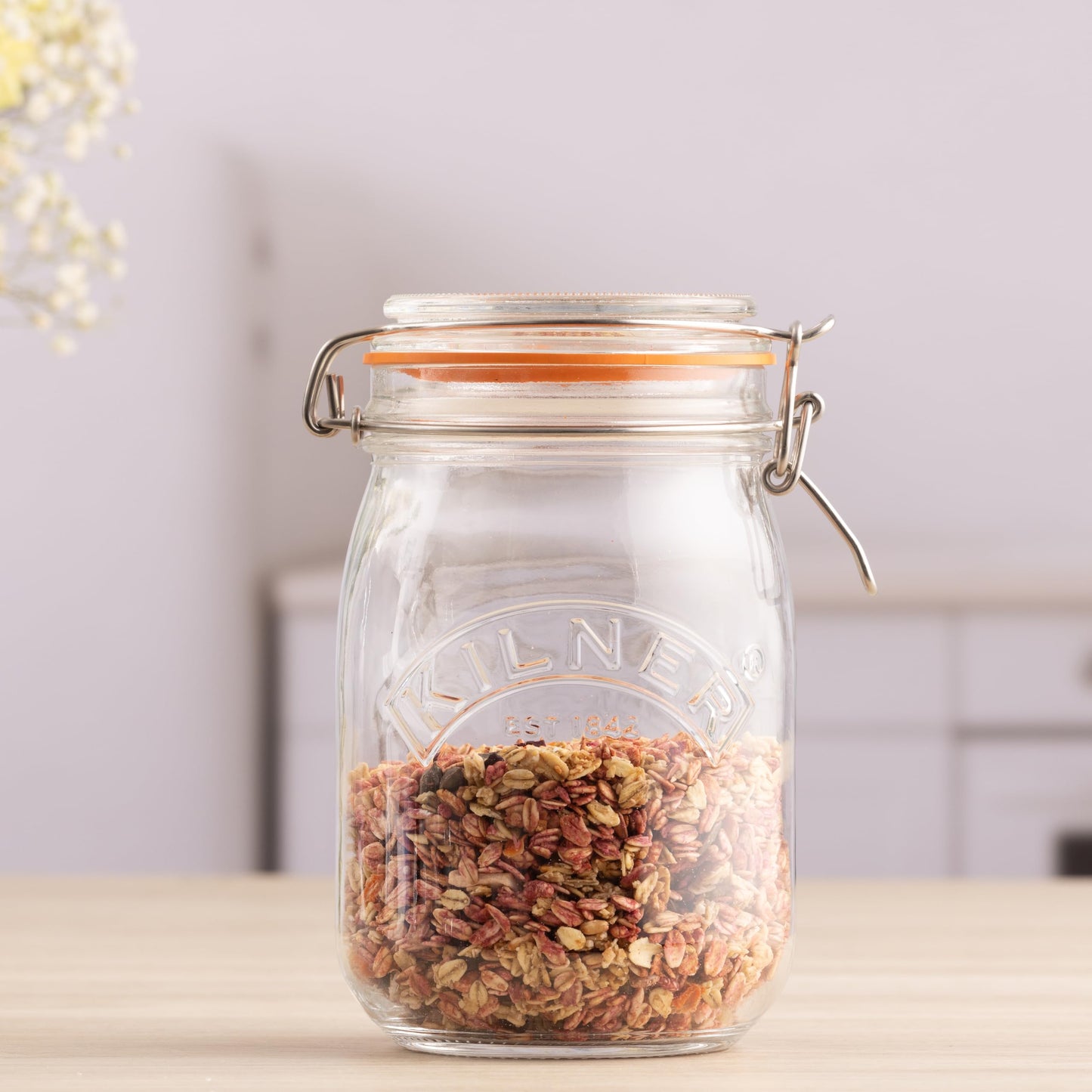 Kilner Clip Top Jar 1 Litre (1000 ml) Airtight Glass Storage Jar for Preserving Fruits Vegetables Coffee Tea Rice Flour Nuts Pasta