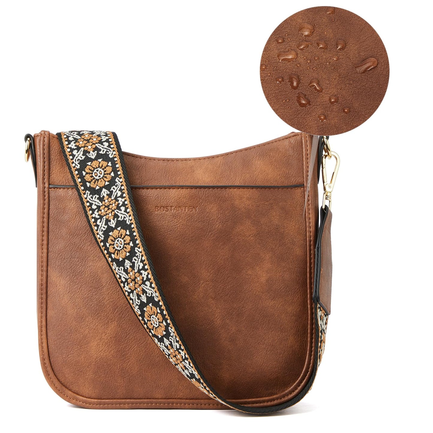 BOSTANTEN Crossbody Bags Handbags for Women Trendy Vegan Leather Hobo Purses Shoulder Handbags With Wide Shoulder Strap Brown