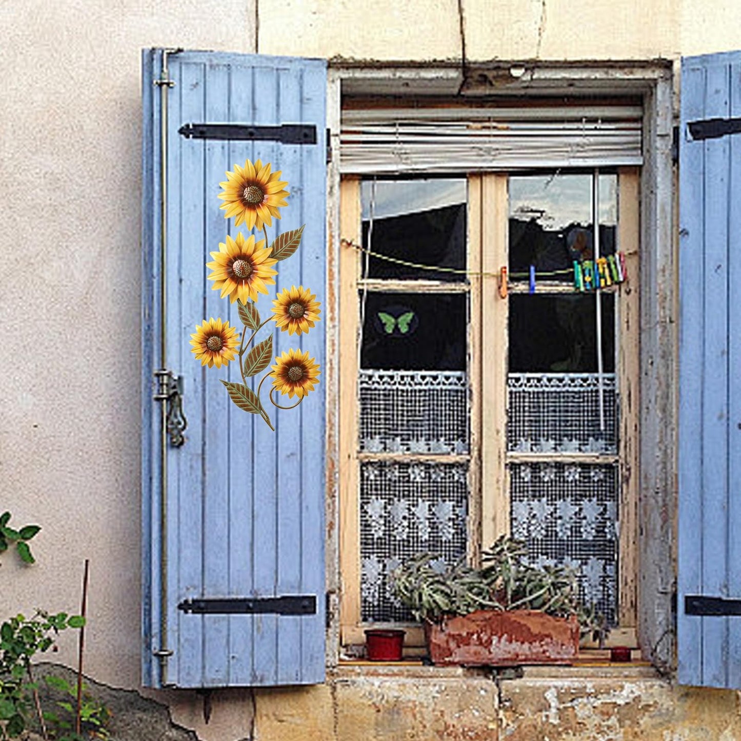 Plipdhy Metal Sunflower Wall Decorations,Garden Wall Art Outdoor Indoors,Metal Flowers Wall Hanging Ornament for Porch,Patio,Kitchen,Living Room,Farmhouse,Balcony