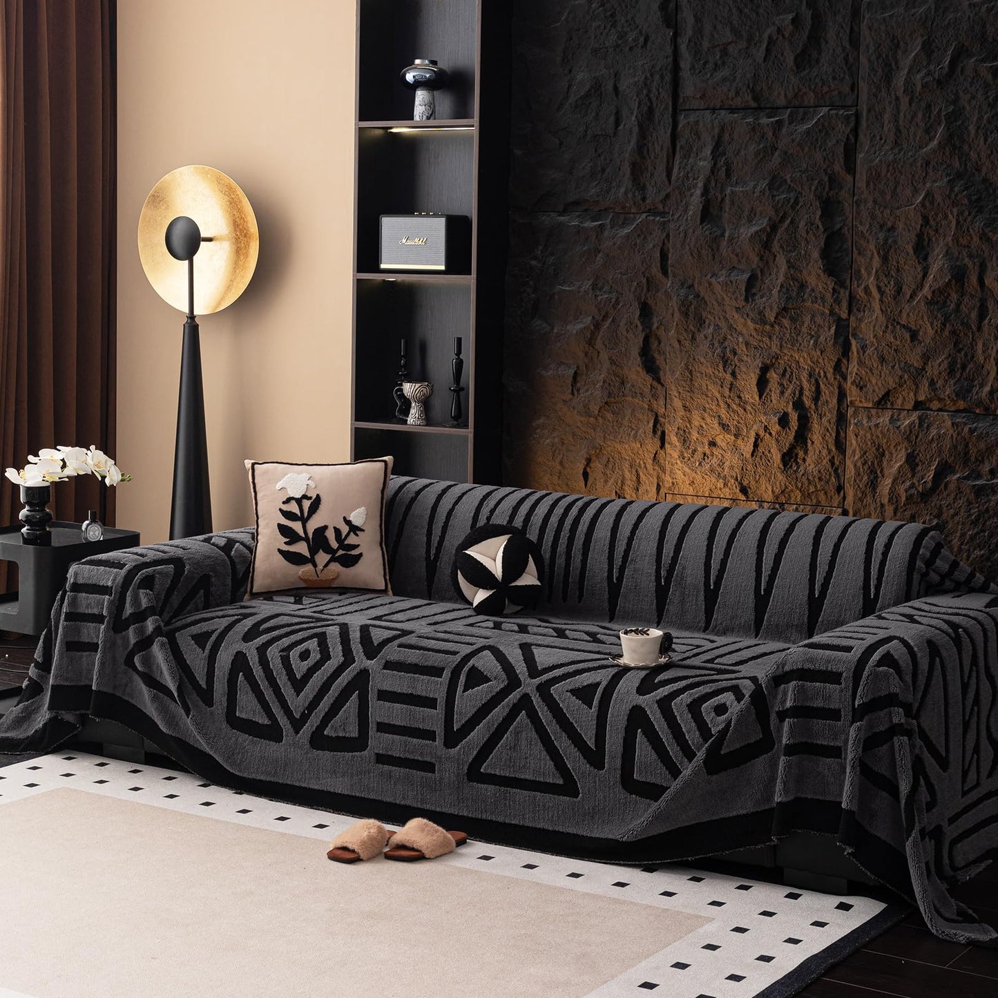 tianxinbaobei Large Sofa Throw for Couch, Soft and Warm Throw Blanket for Sofa, Anti-scratch Pet Friendly Plush Sofa Cover(Dark Gray/180x340cm/70 x134)